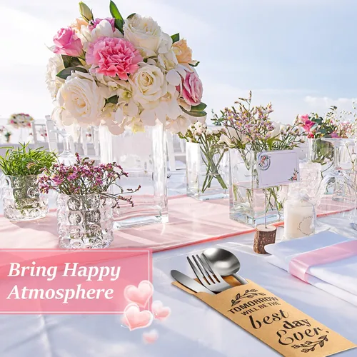 Vista 6 de Gueevin 100 piezas Tomorrow Will Be The Best Day Ever - Bolsas de papel para cubiertos de papel de boda, fundas para cubiertos, bolsa de utensilios