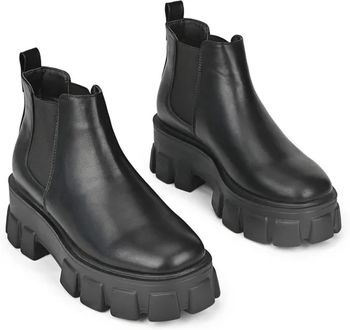 Vista 2 de Botines con cordones Chelsea Combat Chunky Plataforma para mujer en Negro (ROTA)