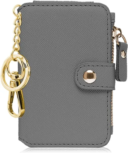 Vista 10 de Cartera con llavero, tarjetero con bloqueo RFID de piel, funda para tarjetas de crédito con cremallera para mujer