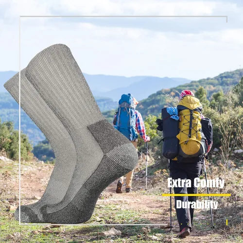 Vista 4 de SOX TOWN Calcetines de lana merino que absorben la humedad para exteriores senderismo senderismo calcetines para hombres paquete de 4