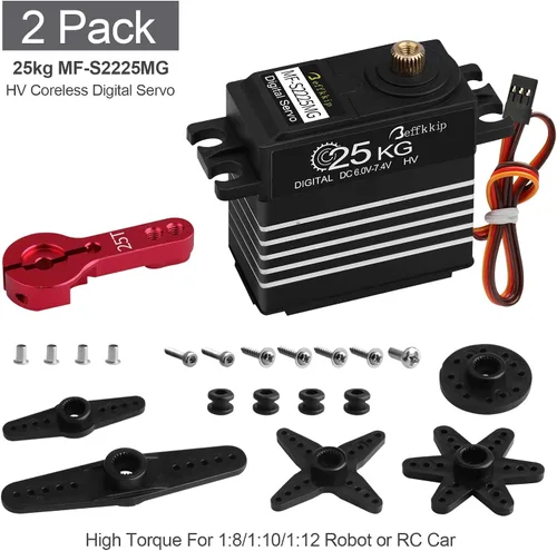 Vista 2 de Paquete de 55.1 lbs servomotor digital de alto par RC servo engranaje de metal completo impermeable con brazo servo 25T para RC Car Crawler Robot