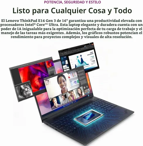 Vista 3 de Lenovo ThinkPad E16 Gen 3 Laptop, Intel Ultra 5 225H, 24GB DDR5 1TB SSD