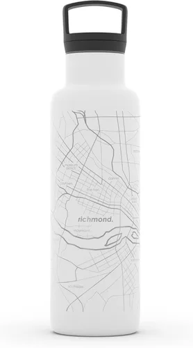 Vista 156 de Well Told Botella de agua aislada con mapa de Washington DC grabado, botella de acero inoxidable grabada (21 onzas, blanco) botella aislada de mapa