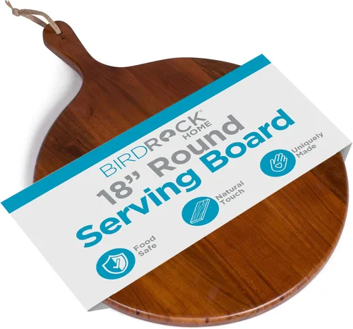Vista 10 de BIRDROCK HOME Tabla redonda de madera de acacia de 15 pulgadas con asa