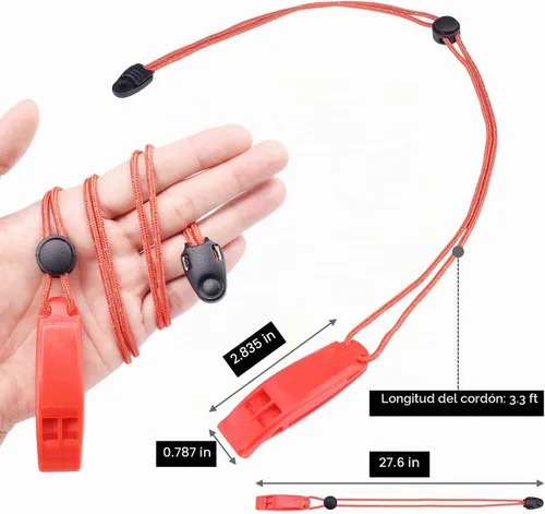 Vista 2 de CooBigo 4Pcs Emergency Whistles, Loud Shrill Safety Whistle with Reflective Lanyard for Climbing Hiking Camping Boat Kayak 4 silbatos negros