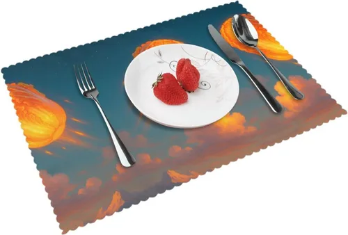 Vista 13 de Rectangular Placemats Set of 4, Heat Resistant Flower Doodles Printed Kitchen Dining Table Mats