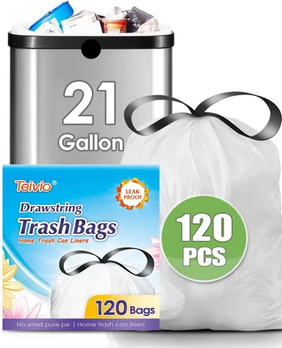 Vista 23 de Bolsas de basura de 7 galones, 100 unidades, bolsas de basura con cordón resistentes de Teivio, bolsas para papeleras de baño, bolsas de plástico