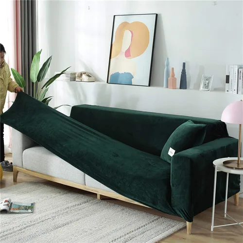 Vista 3 de Funda elástica para sofá, funda de terciopelo de felpa para sofá, funda antideslizante de 1 pieza, funda protectora para sofá modular, color gris, 1