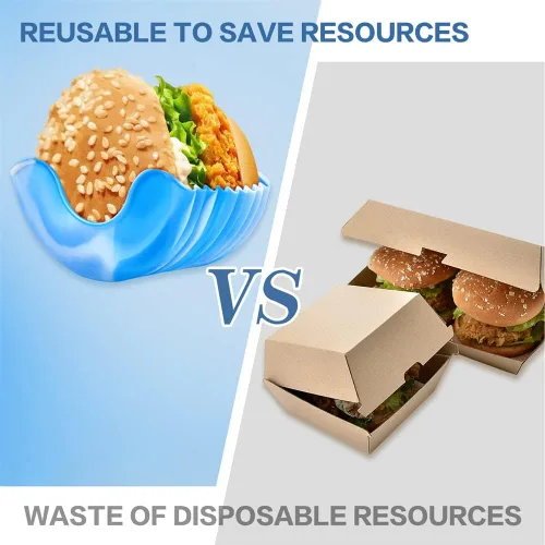 Vista 5 de Caja fija retráctil para hamburguesas, 2 unidades, ajustable, soporte reutilizable para hamburguesas, soporte de silicona para hamburguesas, soporte