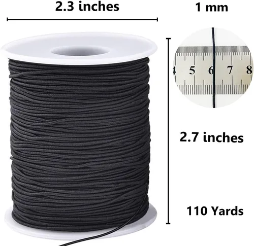 Vista 2 de Cuerda elástica para pulseras, 1 mm x 100,6 metros de cordón elástico resistente para hacer joyas, collares, cuentas - Negro