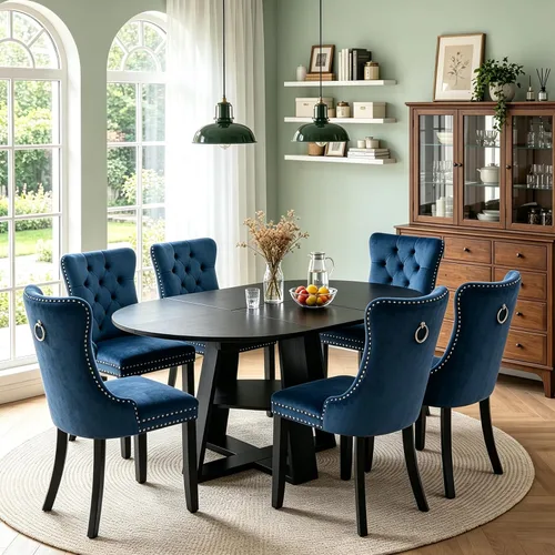Vista 16 de Juego de 4 mesas de comedor redondas de 5 piezas para 4, 43.3 a 59 pulgadas, extensibles, redondas a ovaladas, juego de 4, mesas de comedor de Mesa
