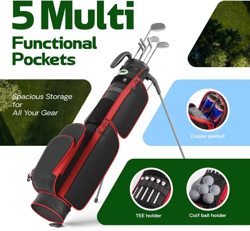 Vista 2 de Golf Lightweight Stand Bag, Par 3 Sunday Small Golf Bag with 2 Way Dividers Rain Hood Cooler Pocket Shoulder Strap and Multiple Storage Pockets for