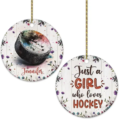 Vista 10 de Hyturtle Adorno de Navidad personalizado para amantes del béisbol, adorno de cerámica con nombre personalizado de Just A Girl Who Loves Baseball