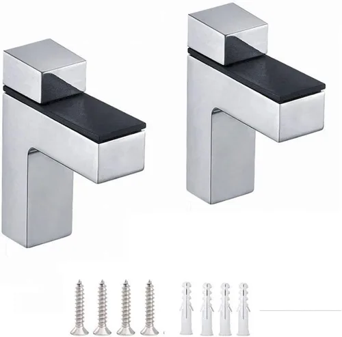 Vista 3 de Soporte de pared ajustable de madera/vidrio de metal, 2 unidades o un par, níquel cepillado