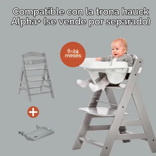 Vista 4 de hauck Alpha Bandeja de mesa antideslizante extraíble para silla alta con profundidad ajustable, compatible con crecimiento de madera Alpha+ y Beta+
