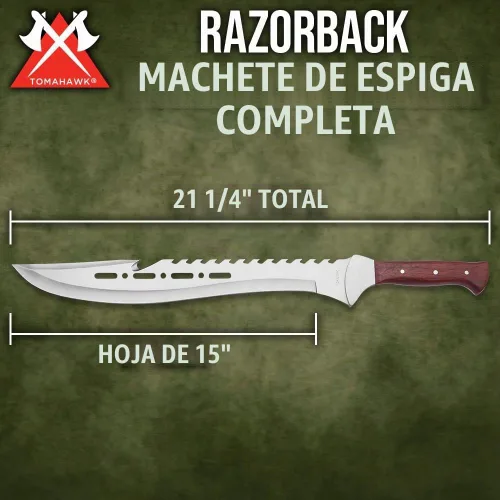Vista 2 de Tomahawk Razorback Machete Hoja de acero inoxidable de 15 pulgadas Mango de duramen