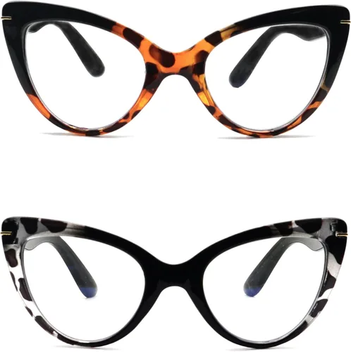 Vista 12 de Anteojos de lectura tipo ojo de gato para mujer, lectores grandes de moda (2 colores mezclados, 1.00)