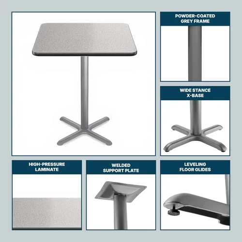 Vista 7 de OEF Furnishings Mesa de café – Base en X, 42 pulgadas de altura, parte superior cuadrada de 36 pulgadas, nebulosa gris/marco gris – Mesa de bistró