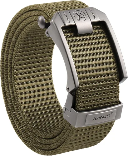Vista 11 de JUKMO Cinturón de trinquete para hombre, cinturón táctico de nailon con hebilla deslizante automática, ribete ajustable para adaptarse