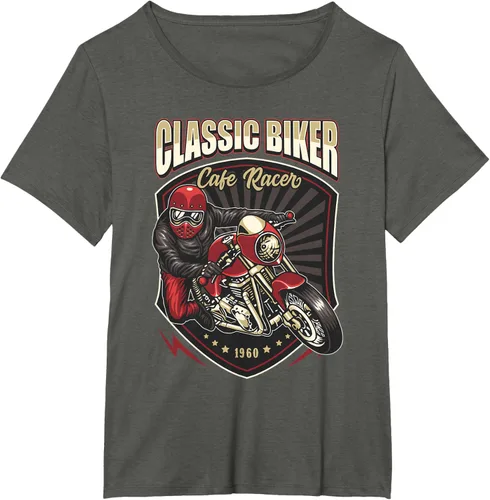Vista 60 de Camiseta de motocicleta clásica Biker Cafe Racer para hombre, Negro, S
