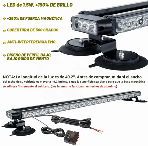 Vista 2 de ASPL Luces estroboscópicas de advertencia de emergencia de 49.2 pulgadas, 102 luces LED intermitentes impermeables de alta intensidad con 28 imanes