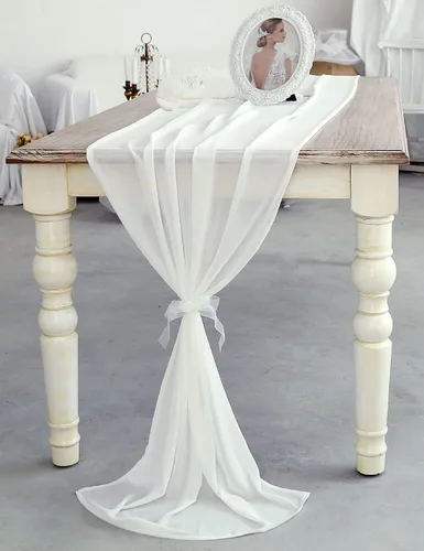 Vista 3 de Camino de mesa de boda de gasa blanca de 27 x 216 pulgadas, extra largo de 18 pies, mantel blanco para mesa, decoración rústica de boda, despedida