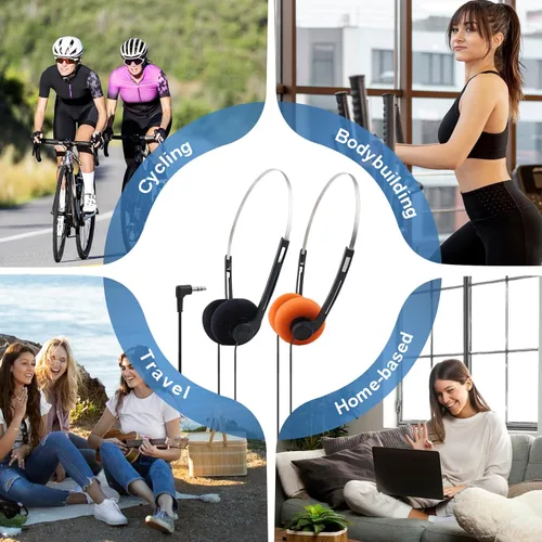 Vista 5 de Auriculares retro sobre la oreja con cable, auriculares vintage actualizados con aros, auriculares estéreo de alta fidelidad, auriculares ligeros