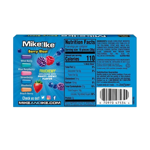 Vista 2 de Mike and Ike Candy, Berry Blast, caja de teatro de 4.25 onzas, paquete de 12
