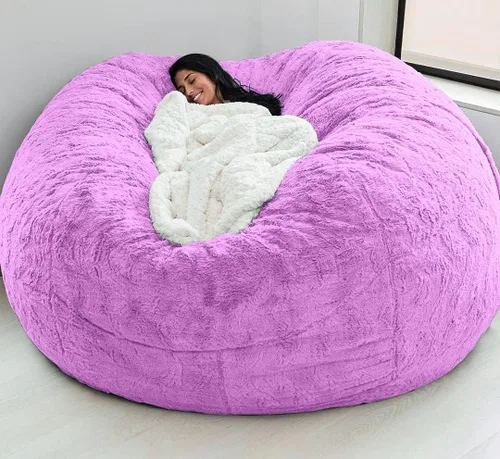 Vista 24 de Funda para silla tipo puf de piel gigante para niños y adultos, (sin relleno), muebles de sala de estar, grande, redondo, suave, esponjoso, de piel