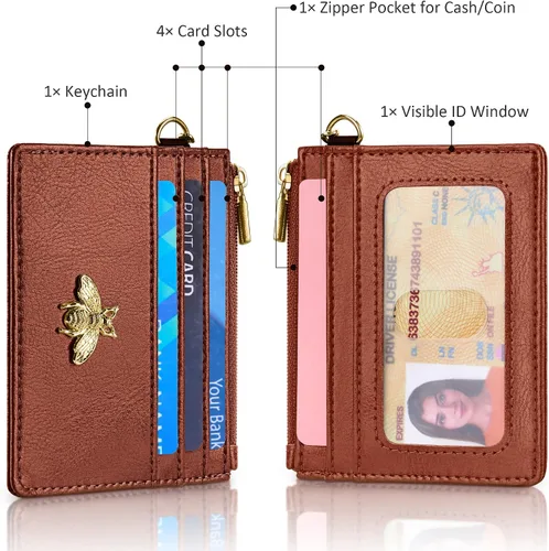 Vista 85 de SEAVILIA Tarjetero llavero cartera para mujer con ventana de identificación RFID monedero regalo abeja delgada minimalista pequeña cartera