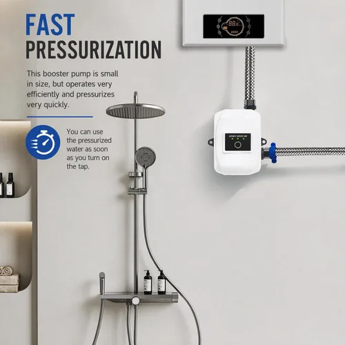 Vista 5 de Bomba de refuerzo de agua, bomba de presión de 24 V y 150 W, bomba de ducha silenciosa de 30-40 dB con control automático, impermeable IP56, motor