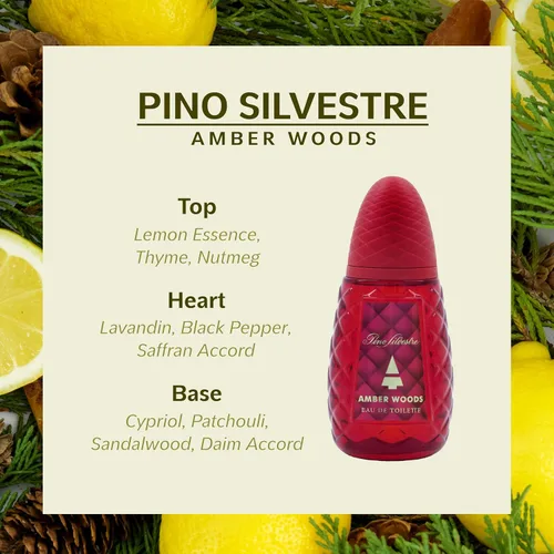 Vista 2 de Amber Woods por Pino Silvestre - Perfume para hombres - Aromático, amaderado y picante - Mezclado con limón, lavanda, pachulí y sándalo