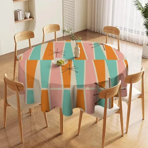 Vista 5 de Mantel retro moderno de mediados de siglo, diseño de colores retro de los años 50, resistente al agua, mantel lavable para cocina, comedor, fiesta