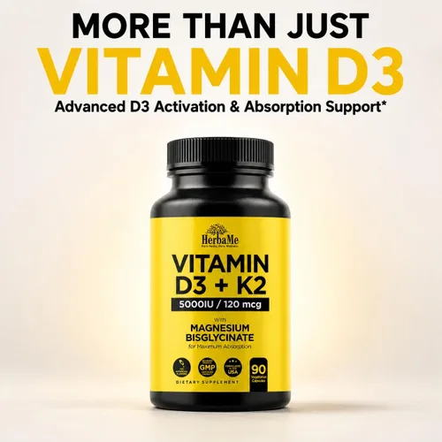 Vista 2 de HerbaMe Vitamina D3 5000 UI + K2 con fórmula de bisglicinato de magnesio
