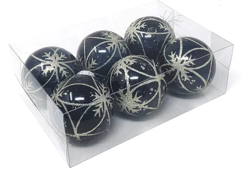 Vista 5 de Allgala - Paquete de 6 bolas para decorar el árbol de Navidad, 3" con lujosa decoración con brillantina (negro)