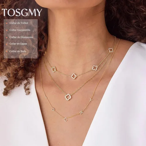 Vista 4 de Delicados collares de oro con trébol para mujer, a la moda, no se deslustra Colver 3