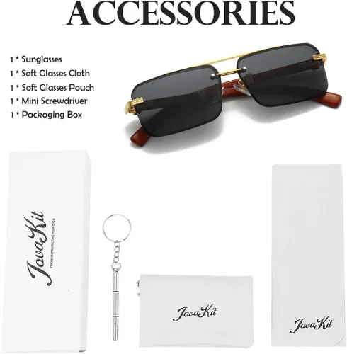 Vista 7 de JOVAKIT Lentes de sol cuadrados de moda para hombres y mujeres, con montura semi sin montura de los años 90, gafas de sol retro vintage
