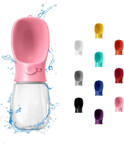 Vista 9 de WePet Botella de agua portátil para perros, 12 onzas, dispensador de agua para cachorros a prueba de fugas con alimentador de bebida para mascotas