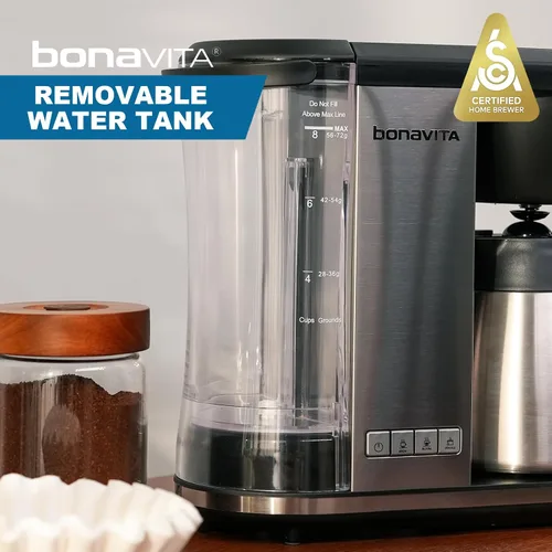 Vista 5 de Bonavita Enthusiast Cafetera de goteo de 8 tazas, para verter, máquina de café certificada SCA con jarra de vidrio, panel de acero inoxidable Negro