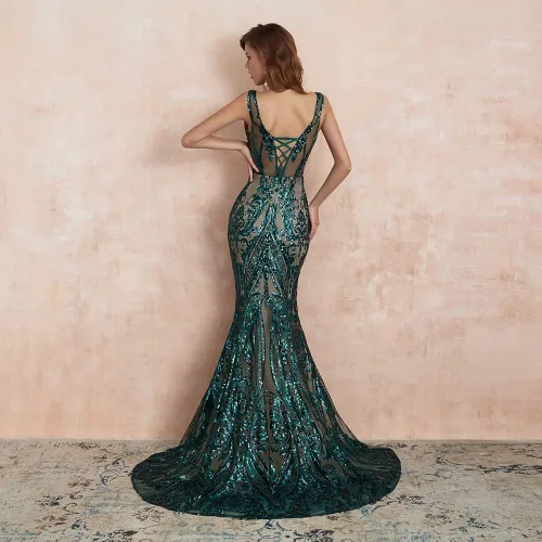 Vista 4 de Engerla Vestidos de noche con cuello en V de sirena, vestidos de baile de graduación, vestido de fiesta para mujer, vestidos de celebridades
