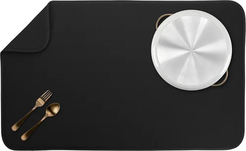 Vista 35 de S&T INC. Tapete de microfibra para secado de platos, reversible y absorbente para cocina, de 16 x 18 pulgadas, color negro