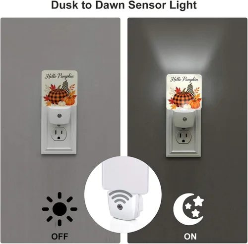 Vista 3 de Calabazas con girasoles de arce LED enchufable luz nocturna 2 unidades, luces nocturnas con sensor automático, juego de 2 para dormitorio, baño