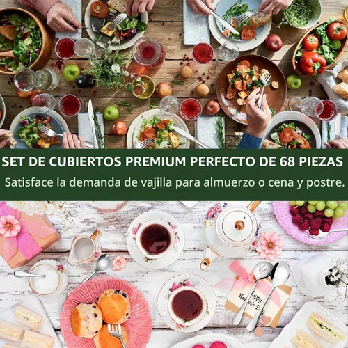 Vista 7 de Juego de 68 piezas de cubiertos con juego de utensilios para servir, juego de cubiertos de acero inoxidable CEKEE para 12, juego de cubertería