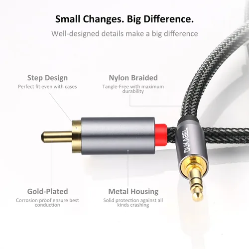 Vista 4 de DUKABEL Adaptador estéreo hembra de 0.138 in a 2 RCA, conector de audio estéreo de 0.138 in a 2 conectores RCA macho a auriculares 3.5 Y cable