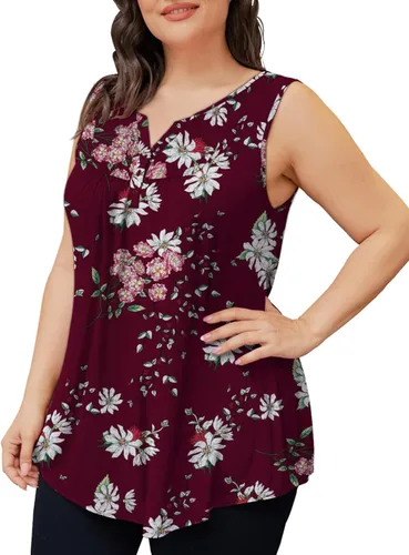 Vista 3 de Othyroce Blusa tipo túnica sin mangas para mujer, de talla grande, con estampado de verano, con botones