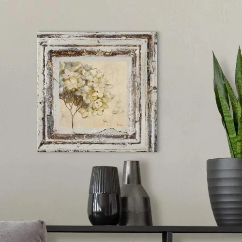Vista 3 de Lienzo decorativo cuadrado VI de flores y hojas, diseño floral