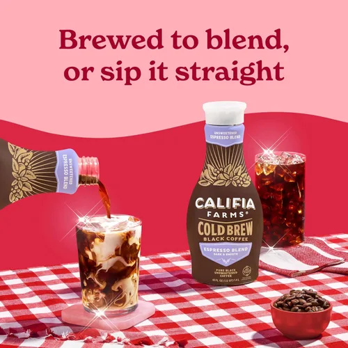 Vista 5 de Califia Farms - Café frío puro de mezcla de espresso negro, 48 onzas, 100% arábica, a base de plantas, vegano, sin gluten, sin OMG, sin azúcar, café