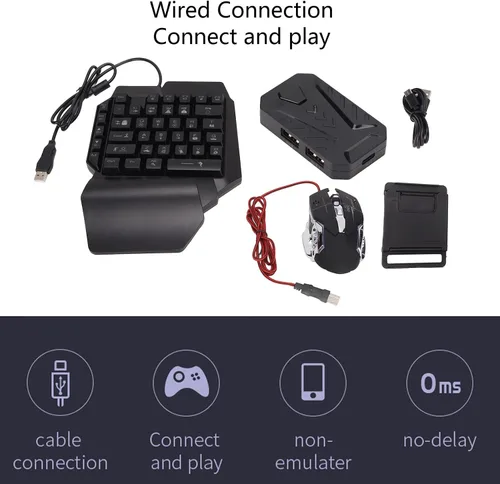 Vista 4 de Combo de teclado RGB para juegos con una sola mano, mouse y convertidor combinado, teclado retroiluminado LED de 39 teclas, juego de mouse