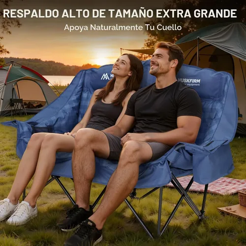 Vista 4 de Huskfirm - Silla de camping doble acolchada con respaldo alto para 2 personas, color azul