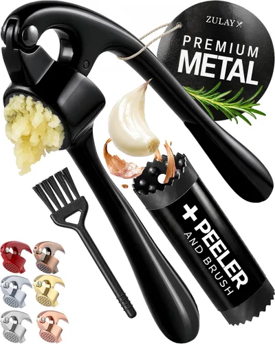 Vista 14 de Zulay Kitchen - Prensa de ajo de metal para cocina, acero inoxidable, color plateado 01 - Plata alfa